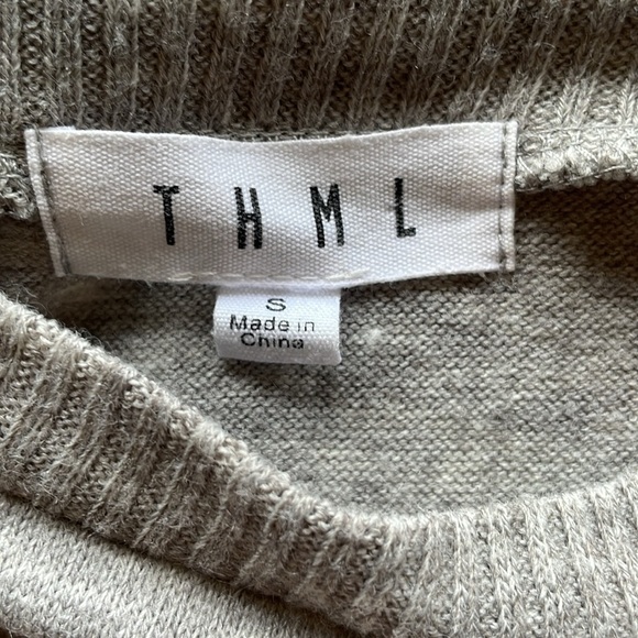 THML Gray Velour Ribbon Laced and Patched Long Sleeve Sweater Size Small - Picture 6 of 9